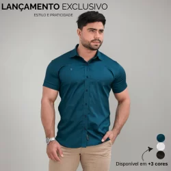 Camisa Social Masculina Slim Manga Curta Elegância Conforto Tecido Acetinado Premium