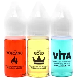 Kit 3 Lubrificantes Para Cubo Mágico Profissional - Lube Vita, Gold e Volcano Cuber PRO - Cuber Brasil