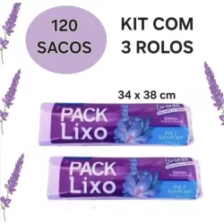 Kit 3 Rolos Com  120 Sacos de Lixo para Pia e Banheiro Neutraliza Odores Lilas Aroma Lavanda Anti  Insetos E Odor