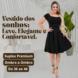 Vestido Rodado Suplex Ombro a Ombro Casual Festa e Evangélico