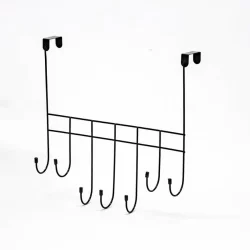 Suporte Porta Toalha Cabide Com 7 Ganchos Preto Banheiro Box Laminado Sem Furos