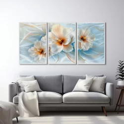 Quadro Florescer da Tranquilidade 3 Telas Moldura Branca Preta Madeira e Tabaco Para Quarta Sala