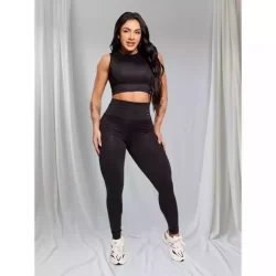 Conjunto Feminino Calça Legging e Top Cropped Academia  Fitness Esportivo Não Fica Transparente.