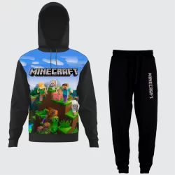 CONJUNTO Blusa e Calça Moletom MINECRAFT Filme Casaco de Frio Adulto e Infantil Flanelado