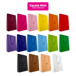 Kit c/ 10 Sacolas de Papel Tamanho Mini - 15x11x4cm | Várias cores lisas