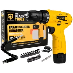 Parafusadeira Furadeira Bateria 12v The Black Tools Bivolt Com Acessórios