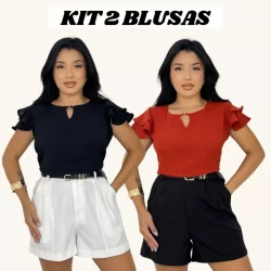 Kit 2 Blusa Casual Com Babado Nas Mangas Confortável Moderna
