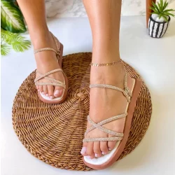 Sandália Rasteira Feminina com Tiras Strass Conforto Estilo