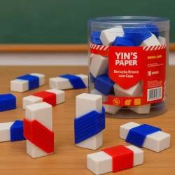 Borracha branca com capa azul vermelho material escolar atacado