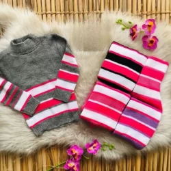 Blusa de Lã Infantil Menina Listrada Gola Alta Quentinha Inverno Frio