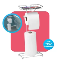 Porta Papel Higiênico Dispenser Porta Celular Banheiro Lavabo Decoração Cromado Arthi