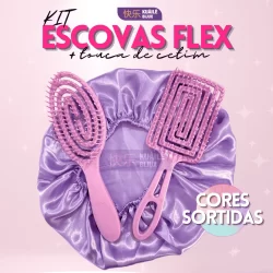 Kit 02 Escova Flexíveis Flex Desembaraçar com Touca de Cetim