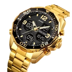 Relógio Masculino Skmei 1649 Dourado e Preto - Resistente à Água , Cronômetro, Luz Verde, Garantia 12 Meses