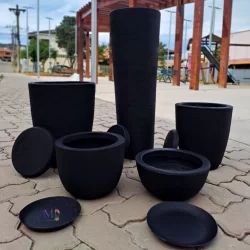 Kit 5 Vasos Polietileno Coluna Bojo N1, N2 e N3 + Bacia Mine + Ibiza Grafiata Para Plantas ou Flores Casa Luxo Decor