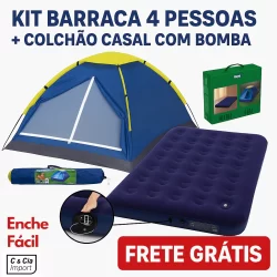 Kit Barraca Iglu 4 Lugares + Colchão Casal C/ Bomba De Pé Camping Acampamento Bomba de Ar
