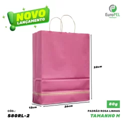 50 Sacolas Kraft Média 26x34x12cm Papel Kraft 80g Diversas Cores Branca, Rosa, Preta, Kraft Natural