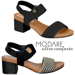Sandália Modare Salto Grosso Bloco Elástico Ortopédica 7187.100 Conforto Calce Fácil