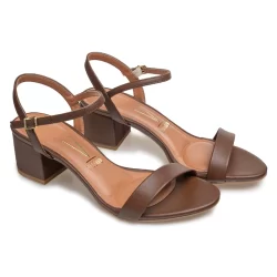 Sandália Feminina Vizzano Capuccino Linha Confort Fivela Ouro Salto 6cm - Original