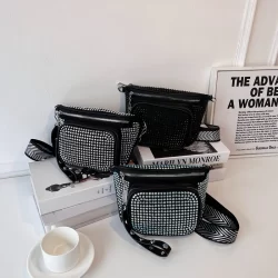 Saco De Cintura Diamante Brilhante Da Moda Casual Viagem Senhoras Peito Tendência Duas Peças