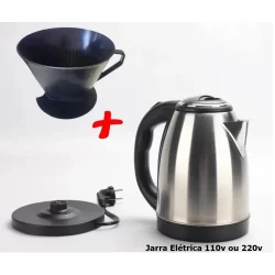 Kit Chaleira Jarra Elétrica 1,8L Inox + COADOR 103 Ferve Rápido, Design Moderno Duravél Com sistema de desligamento auto