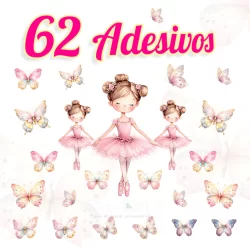 Kit 62 Adesivos de Borboletas e Bailarinas Decorar Quarto de Meninas Papel de Parede Infantil