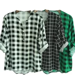 Plus Size Camisa Social Feminina Estampada Manga 3 4 Moda Evangelica Trabalho 2543.1