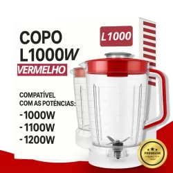 Copo De Liquidificador Mondial L-1000W L-1100W L-1200W Tampa Vermelha Cristal