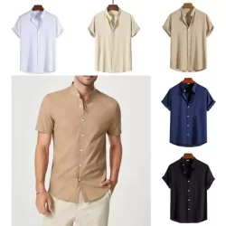 Camisa Gola Padre Masculina Manga Curta Linho Luxo