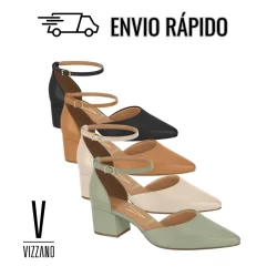 Sandália Feminina Vizzano Original Salto Bloco Médio Bico Fino Social Elegante Confortável