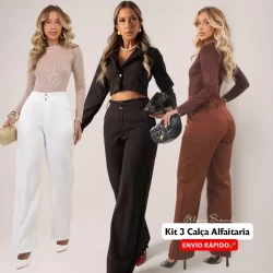 KIT 3 CALÇA pantalona social feminina para trabalhar alfaiataria trabalho casual wide leg reta moda feminina