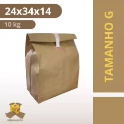 Sacos Kraft G | Embalagem Lisa Para Delivery 10Kg (24x34x14 )