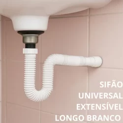 Sifão Longo Universal Extensível Multiuso Corrugado Branco Pia Banheiro Tanque
