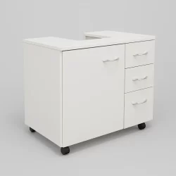 Desconto HOJE! Frete Grátis Gabinete de Banheiro Branco com 3 Gavetas e Encaixe para Pia