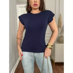 Blusa Feminina Basica Manga Muscle Em Malha Confortavel Azul Marinho Branco Telha Militar GG