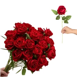 Kit 30 Rosas Artificial Aveludada 50cm Vermelha Individual Decoração Arranjo Flor