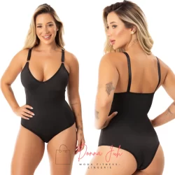 Kit 2 Cinta Body Modelador Com Decote Compressão Sem Bojo Suplex Alça Reforçada  Regulagem