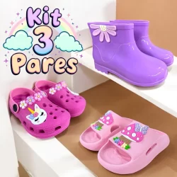 Kit 3 Pares Galocha + Babuche + Chinelo Nuvem Infantil Menina
