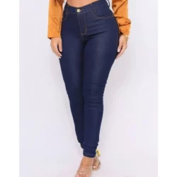 Calça Jeans Feminina Skinny Cintura Alta Com Lycra Efeito Levanta Bumbum básica confortável