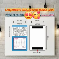 Calendário postal imã de geladeira para colorir/ 2026