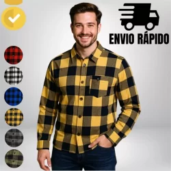 Camisa Xadrez Flanelada Masculina Manga Longa Blusa Masculino Quadriculada Amarela Festa Junina Country Rodeio