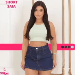 Short Saia Feminino Jeans Cintura Alta Com Lycra Levanta Bumbum Stillger