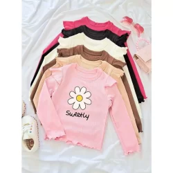 Blusa Infantil Menina Margarida Manga Longa Meia Estação Canelado Ribana DTF03