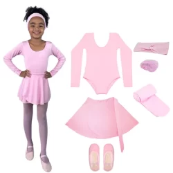 Kit Bailarina Infantil Moda Inverno 6 Itens Collant Manga Longa Multicor