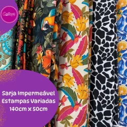 Sarja Impermeável Cores e Estampas Variadas 140cm x 50cm Flores Animais Mandalas Frutas e etc...