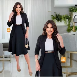 Conjunto Blazer Feminino Social 3 Peças Saia Midi Com Cinto Moda Evangelica Plus Size Congresso Luxo