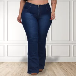 Calca Flare Jeans Plus Size Feminina Cintura Alta Com Lycra Seleção Jeans Premium