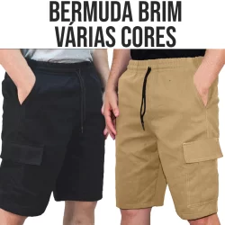 Bermuda De Brim Masculina Adulto Com Elástico e Bolso Promoção