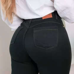 Calça Jeans Feminina Skinny Verde Militar Com Lycra Escura Plus Size Estica Estilosa Elegante Linda