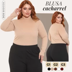 Blusa Feminina Cacharrel Manga Longa Gola Alta Plus Size G1 ao G3