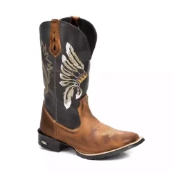 Bota texana coutry de couro solado de borracha